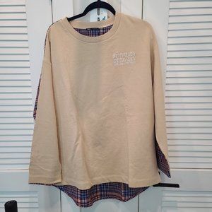 NWT Zara M Beige and Blue Plaid "Pretty Classy and Too Fancy" sweatshirt